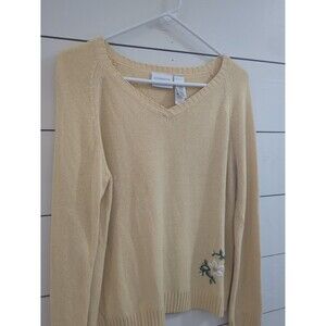 Liz Claiborne  women's medium cotton blend yellow embroidered sweater spring